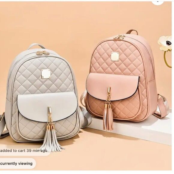 NEW 3-Pc PINK Argyle Quilted Backpack Set PU Leather School Bag & Clutch & Walle main image 10